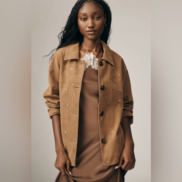 Anthropologie Jackets & Blazers - Pilcro Faux-Suede Studded Jacket in Cedar NEW